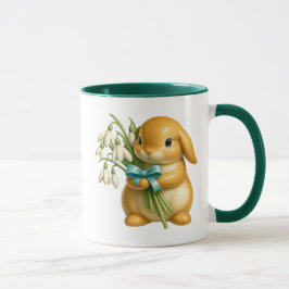 Taza Lapin 3D mignon avec bouquet et effet porcelaine.