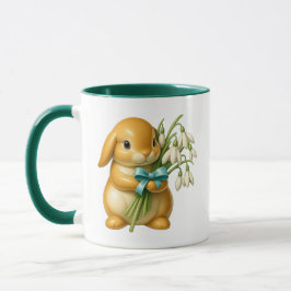 Taza Lapin 3D mignon avec bouquet et effet porcelaine.