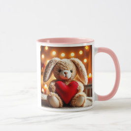 Taza Lapin en peluche mignon avec un cœur rouge.