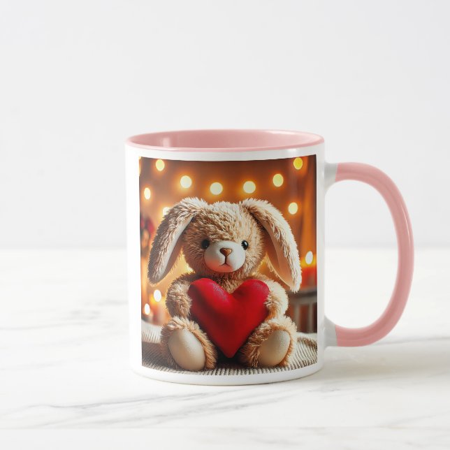 Taza Lapin en peluche mignon avec un cœur rouge. (Derecha)