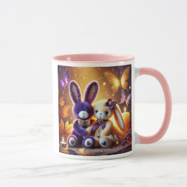 Taza Lapins en peluche mignons et élégants et papillons