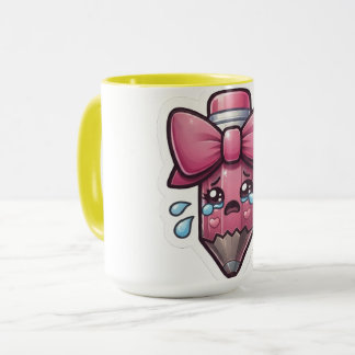 Taza Lápiz Triste Adorable con Lazo Rosa Pegatina Recor