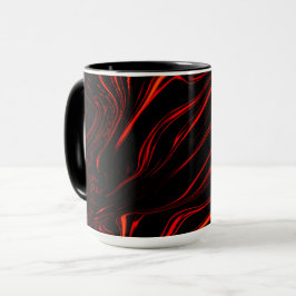 Taza Largos trazos rojos ondulados sobre fondo negro