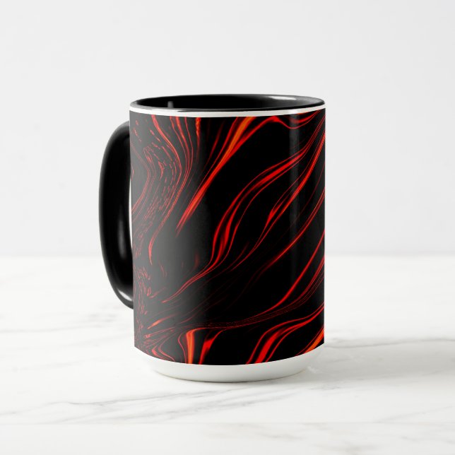 Taza Largos trazos rojos ondulados sobre fondo negro (Anverso izquierdo)