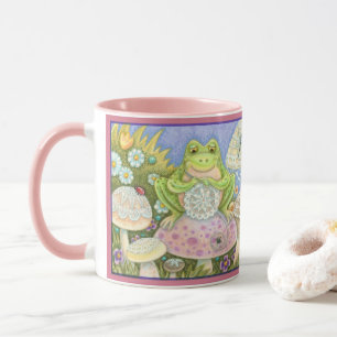 Taza Las Doilis Hacen Un Hoppy Home FROG MUG *Rosa