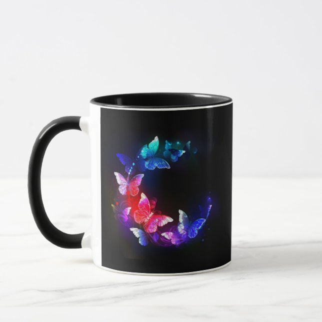 Taza Las mariposas nocturnas brillantes de Neon en el f (Izquierda)