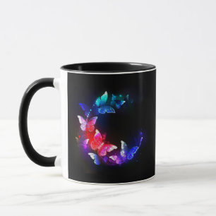 Taza Las mariposas nocturnas brillantes de Neon en el f
