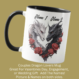 Taza Las parejas nombran dragones blancos y negros, flo