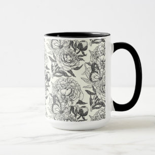 Taza Las peonias y las mariposas bloquean la impresión,
