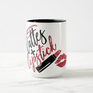Taza Lattes y falso rojo del purpurina del lápiz labia