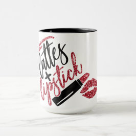 Taza Lattes y falso rojo del purpurina del lápiz labial