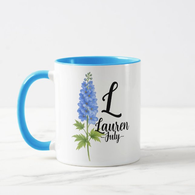 Taza Lauren – July Birth Flower Larkspur Mug  (Izquierda)