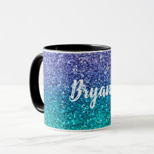 Taza Lavanda Morado y Verde azulado Aqua Green Sparkly 