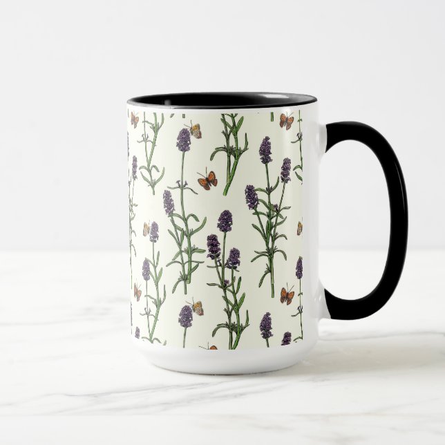 Taza Lavanda y mariposas en blanco roto (Derecha)