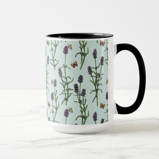 Taza Lavanda y mariposas en vidrio marino (Derecha)