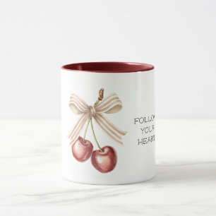 Taza Lazo de cerezas rojas con rayas blancas de crema