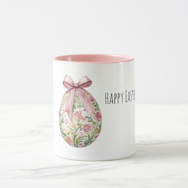 Taza Lazo de huevo de Pascua de flores rosadas (Centro)