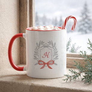 Taza Lazo rojo de cresta de pino de Navidad personaliza