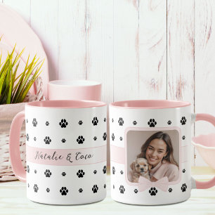 Taza Lazo rosa pálido de pata de perro Foto y texto per
