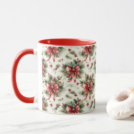 Taza Lazos Rojos y Hojas de Acebo