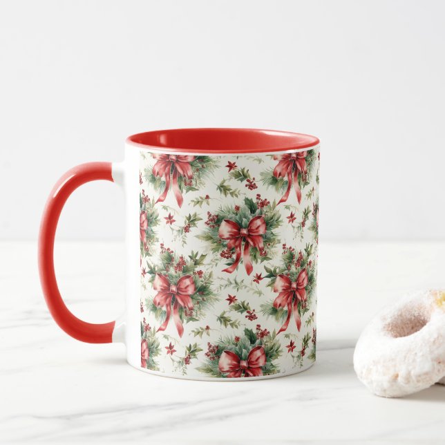 Taza Lazos Rojos y Hojas de Acebo (Con donut)