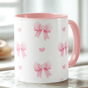 Taza Lazos y Corazones Rosados Coquette