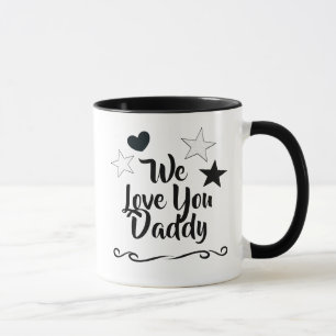Taza Le amamos papá, nombres personalizados de los