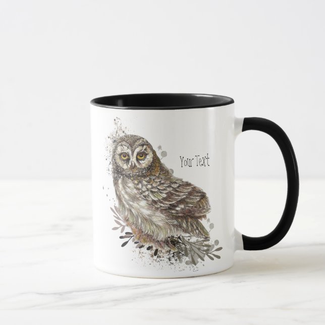 Taza Lechuza Cuta, acuarela Naturaleza Personalizado Te (Derecha)
