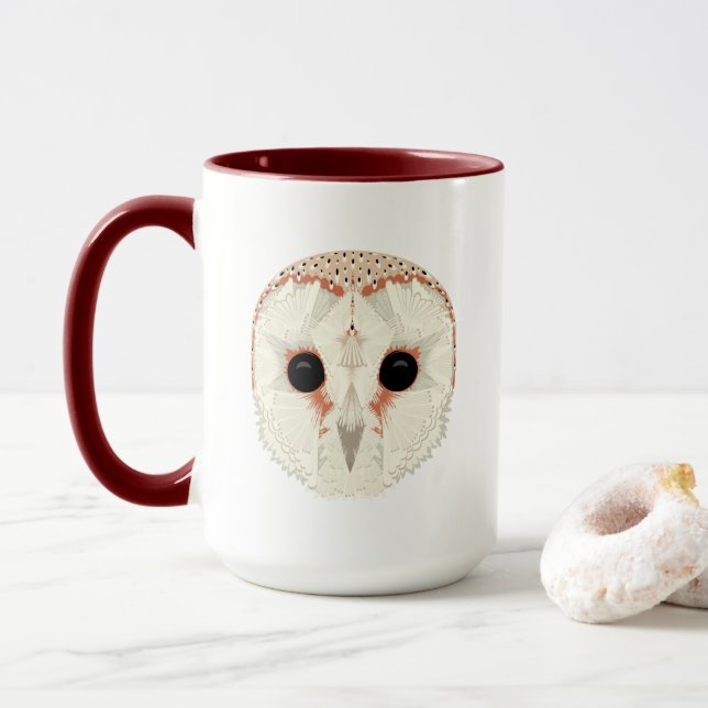 Taza Lechuza de grano de 15 onzas. Mug Dark Red (Con donut)