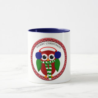 Taza Lechuza de Santa Claus con bufanda y esposas azule