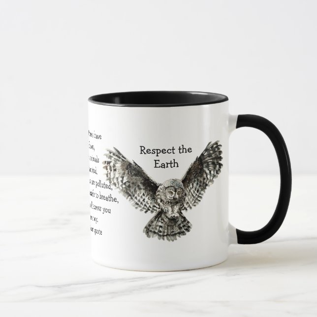 Taza Lechuza en huelga: Respeto a la tierra, nativa est (Derecha)