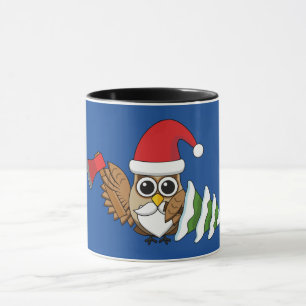 Taza Lechuza navidad con hacha y pino nevado