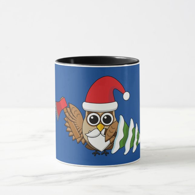 Taza Lechuza navidad con hacha y pino nevado (Centro)