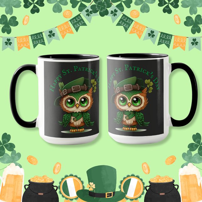 Taza Lechuza verde del Día de San Patricio (St. Patrick's Day Green Owl Mug)