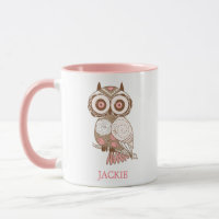 Lechuza Whimsical Rosa Cuta Personalizada