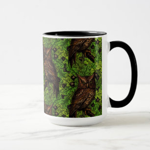 Taza Lechuzas en el roble, verdes y marrones