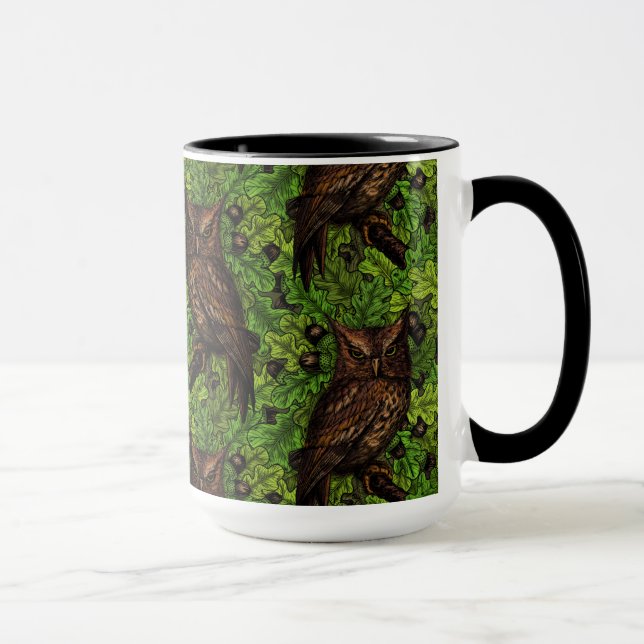 Taza Lechuzas en el roble, verdes y marrones (Derecha)