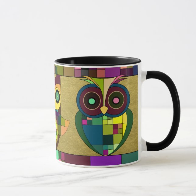Taza Lechuzas tribales aztecas funky en Relieve metaliz (Derecha)