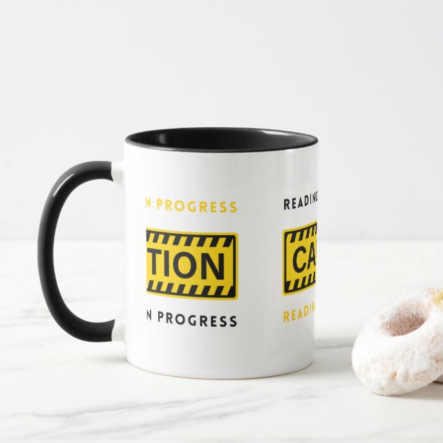 Taza Leer con precaución en la cola de progreso (Con donut)
