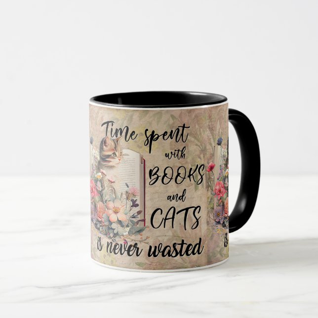 Taza Leer libros de animales de gatos trillados (Anverso derecho)