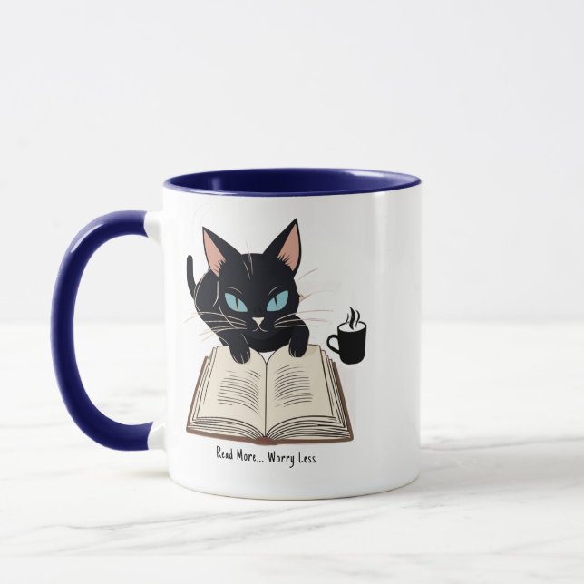 Taza Leer más preocupación, gato, motivación (Izquierda)