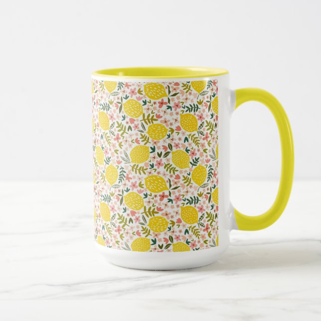 Taza Lemones Amarillos Modernos con Floral Rosa (Derecha)