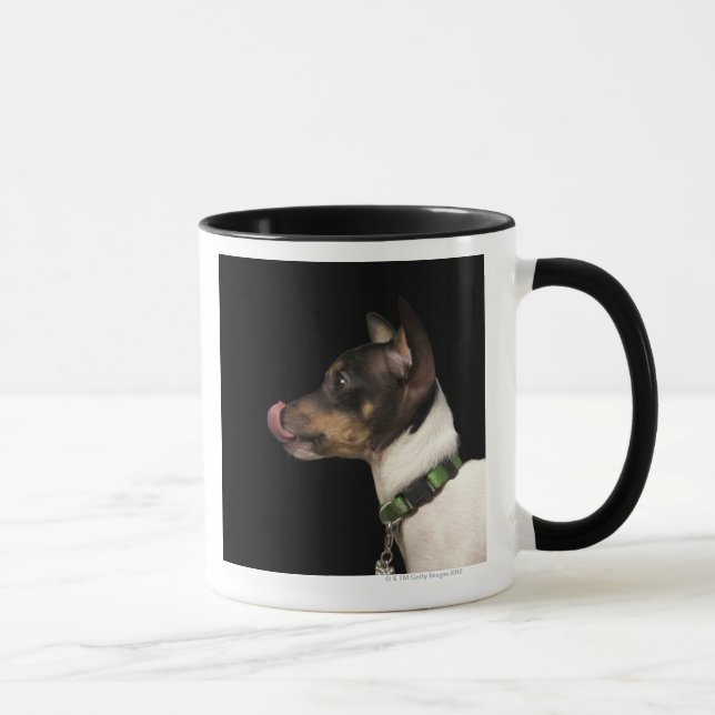 Taza Lengua fuera de la rata Terrier blanco y negro (Derecha)