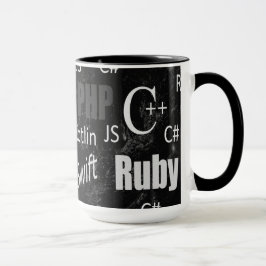 Taza Lenguas de programación Patrón blanco y negro