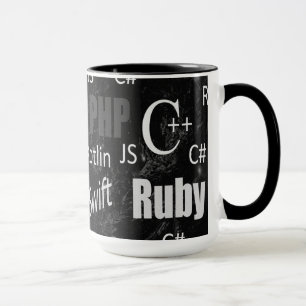Taza Lenguas de programación Patrón blanco y negro