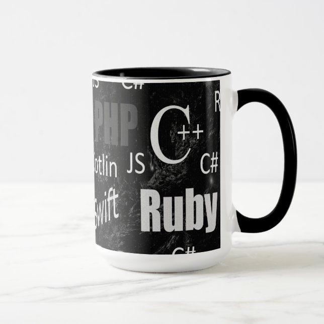 Taza Lenguas de programación Patrón blanco y negro (Derecha)