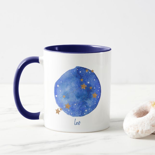 Taza Leo Watercolor Night Sky Constellation Zodiac (Con donut)