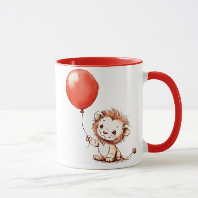 Taza León bebé juguetón con globo rojo (Derecha)