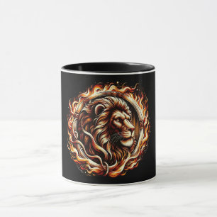 Taza León Flamígero en Anillo de Llamas de Fuego Astrol