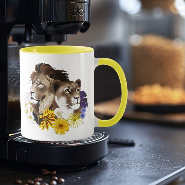 Taza León Leona Floral Verde  (Subido por el creador)